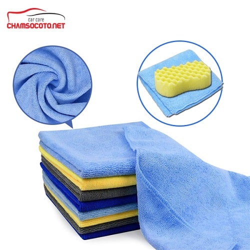 Combo Khăn lau xe kèm bọt biển vệ sinh xe chuyên dụng